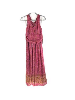 Suzi Chin Maxi Dress Halter Sleeveless Floral Paisley Pink Beige 10